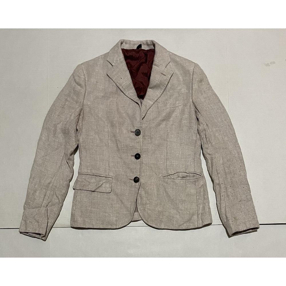 TONELLO Made Italy 70% Wool 30% Linen Blazer Jacket Tan Beige 3 Button IT 46